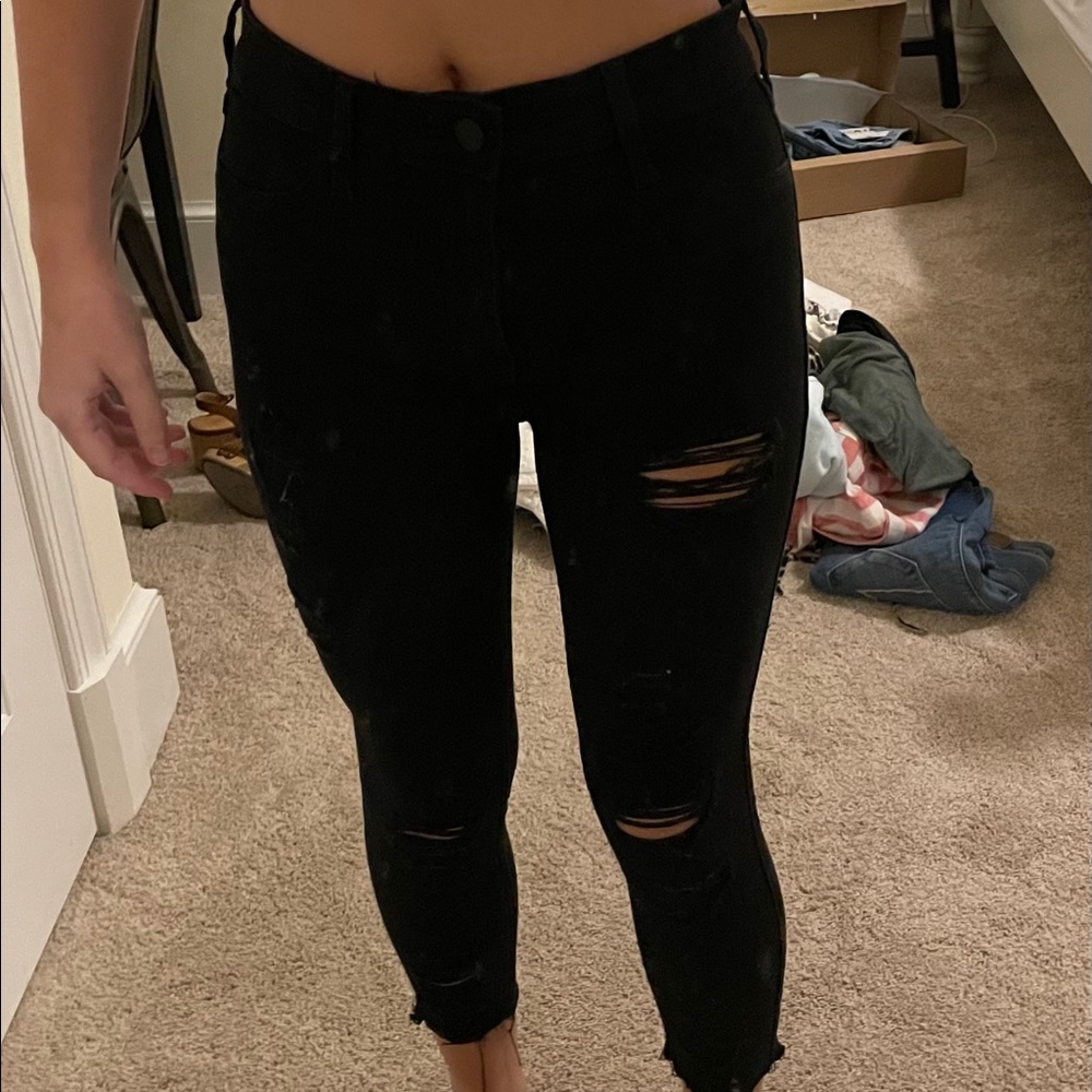 hollister cropped black skinny jeans